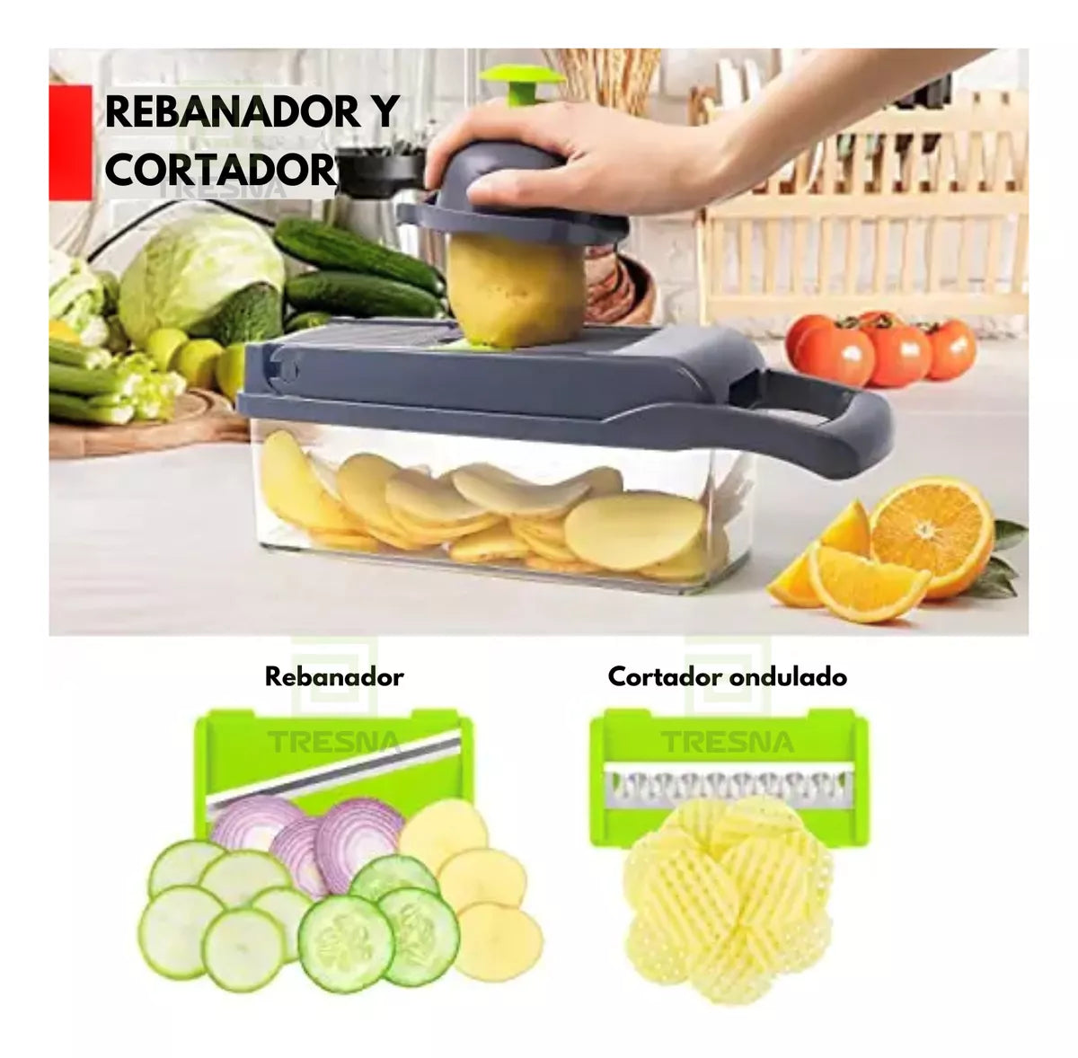 Rallador, Picador, Cortador y Rebanador de Frutas y Verduras